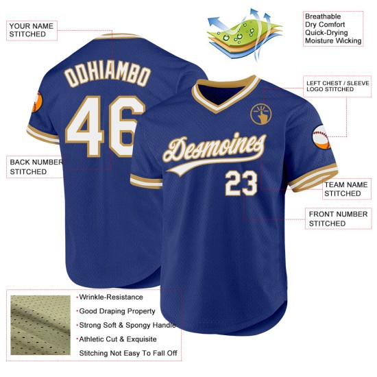 Maglia da baseball retrò personalizzata, autentica, bianca, vecchia, blu e oro Maglia da baseball retrò personalizzata, autentica, bianca, vecchia, blu e oro