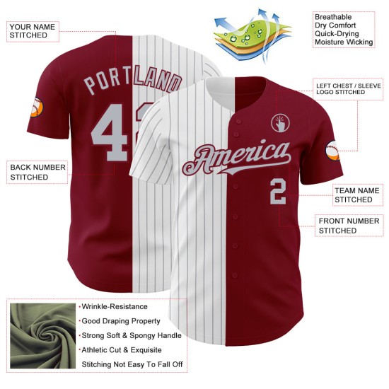 Maglia da baseball Crimson Pinstripe Fashion personalizzata, divisa bianco-grigio, autentica Maglia da baseball Crimson Pinstripe Fashion personalizzata, divisa bianco-grigio, autentica
