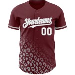 Maglia da baseball con stampa leopardata sbiadita personalizzata, modello 3D bordeaux autentico, bianco-grigio Maglia da baseball con stampa leopardata sbiadita personalizzata, modello 3D bordeaux autentico, bianco-grigio