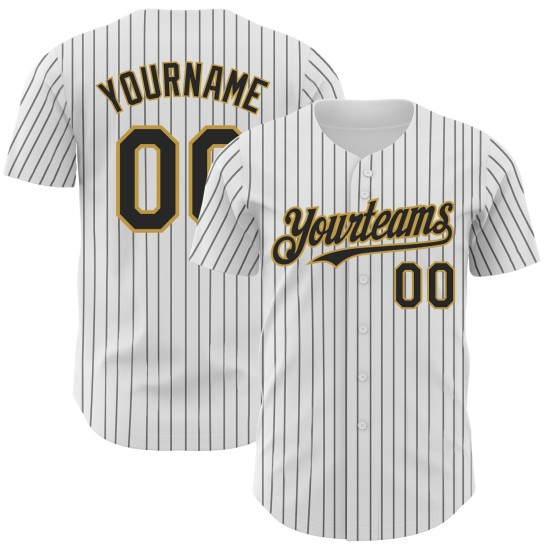 Maglia da baseball personalizzata nera autentica a righe oro antico bianco Maglia da baseball personalizzata nera autentica a righe oro antico bianco