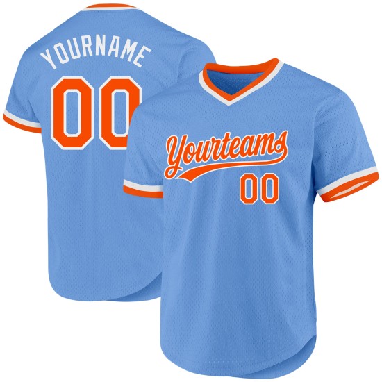 Maglia personalizzata blu autentica da baseball retrò arancione chiaro-bianca Maglia personalizzata blu autentica da baseball retrò arancione chiaro-bianca