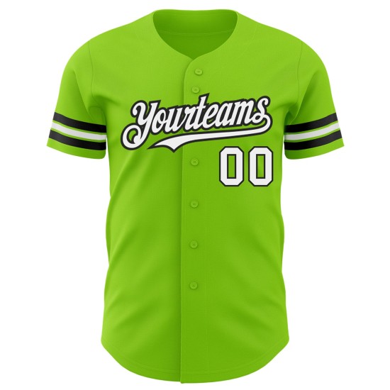 Maglia da baseball personalizzata verde neon autentica bianco-nera Maglia da baseball personalizzata verde neon autentica bianco-nera