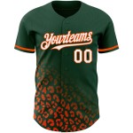Maglia da baseball con stampa 3D personalizzata leopardata, motivo verde, bianco e arancione, con design sbiadito autentico Maglia da baseball con stampa 3D personalizzata leopardata, motivo verde, bianco e arancione, con design sbiadito autentico