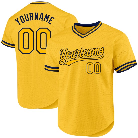 Maglia da baseball retrò autentica personalizzata in oro blu navy Maglia da baseball retrò autentica personalizzata in oro blu navy