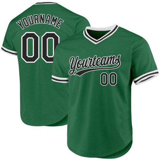 Maglia da baseball retrò personalizzata Kelly Green nera e bianca autentica Maglia da baseball retrò personalizzata Kelly Green nera e bianca autentica