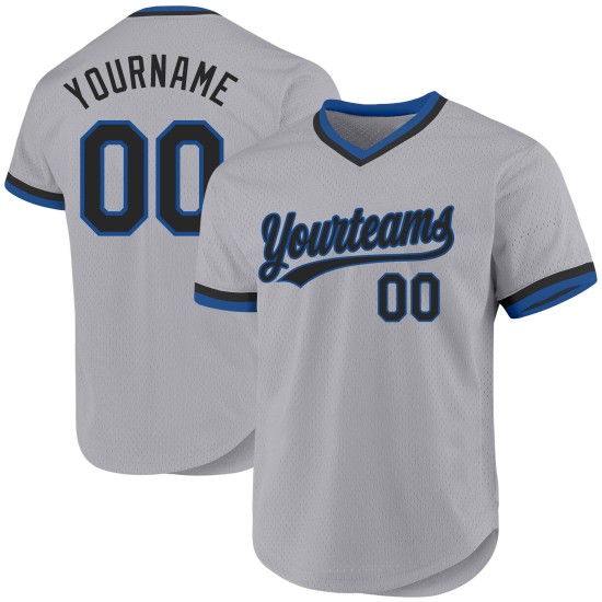 Maglia da baseball personalizzata retrò nera-blu grigia autentica Maglia da baseball personalizzata retrò nera-blu grigia autentica