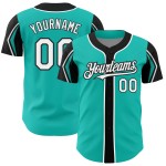 Maglia da baseball Forme 3 colori autentica bianca e nera con braccio Aqua personalizzata Maglia da baseball Forme 3 colori autentica bianca e nera con braccio Aqua personalizzata
