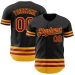 Maglia da baseball autentica personalizzata con linea nera, marrone-oro Maglia da baseball autentica personalizzata con linea nera, marrone-oro
