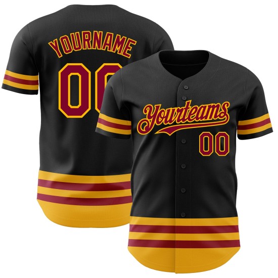 Maglia da baseball autentica personalizzata con linea nera, marrone-oro Maglia da baseball autentica personalizzata con linea nera, marrone-oro