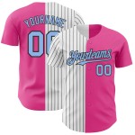 Maglia da baseball a righe rosa personalizzata, autentica, azzurra e nera Maglia da baseball a righe rosa personalizzata, autentica, azzurra e nera