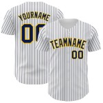 Maglia da baseball a righe gialle autentiche personalizzate, blu navy, bianca Maglia da baseball a righe gialle autentiche personalizzate, blu navy, bianca