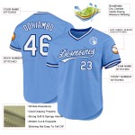 Maglia da baseball bianca-blu chiaro personalizzata, retrò, autentica Maglia da baseball bianca-blu chiaro personalizzata, retrò, autentica