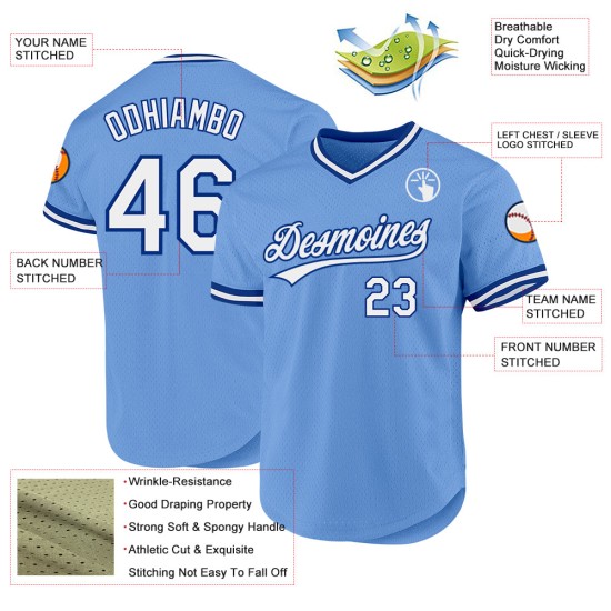 Maglia da baseball bianca-blu chiaro personalizzata, retrò, autentica Maglia da baseball bianca-blu chiaro personalizzata, retrò, autentica
