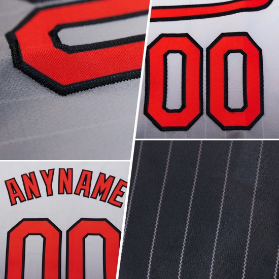 Maglia da baseball Fade Pinstripe Fashion personalizzata autentica grigia rossa e nera Maglia da baseball Fade Pinstripe Fashion personalizzata autentica grigia rossa e nera