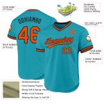 Maglia da baseball retrò autentica, color verde acqua, personalizzata, arancione-nera Maglia da baseball retrò autentica, color verde acqua, personalizzata, arancione-nera