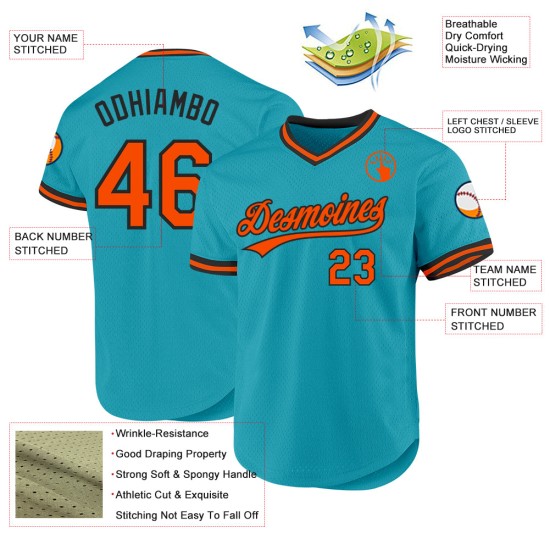 Maglia da baseball retrò autentica, color verde acqua, personalizzata, arancione-nera Maglia da baseball retrò autentica, color verde acqua, personalizzata, arancione-nera