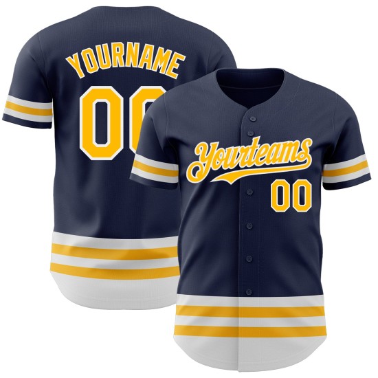 Maglia da baseball personalizzata oro-bianca, blu navy, autentica Maglia da baseball personalizzata oro-bianca, blu navy, autentica