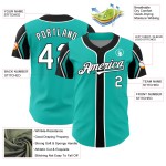 Maglia da baseball Forme 3 colori autentica bianca e nera con braccio Aqua personalizzata Maglia da baseball Forme 3 colori autentica bianca e nera con braccio Aqua personalizzata