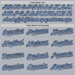 Maglia da baseball grigia personalizzata, linea autentica, blu chiaro-nera Maglia da baseball grigia personalizzata, linea autentica, blu chiaro-nera