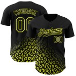 Maglia da baseball gialla con motivo leopardato, stampa 3D personalizzata, design autentico, sfumatura nera neon Maglia da baseball gialla con motivo leopardato, stampa 3D personalizzata, design autentico, sfumatura nera neon