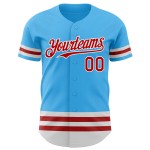Maglia da baseball autentica personalizzata Sky, linea blu rossa e bianca Maglia da baseball autentica personalizzata Sky, linea blu rossa e bianca