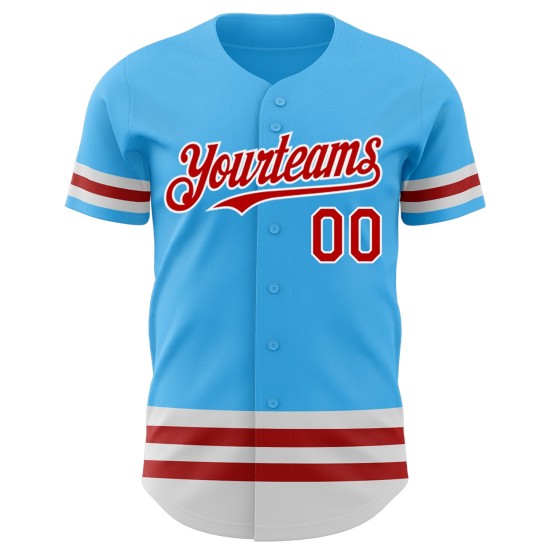 Maglia da baseball autentica personalizzata Sky, linea blu rossa e bianca Maglia da baseball autentica personalizzata Sky, linea blu rossa e bianca