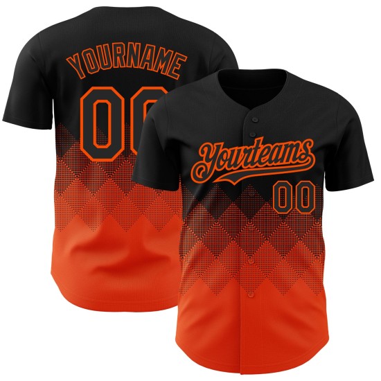 Maglia da baseball personalizzata con motivo quadrato arancione Forme, design autentico 3D nero Maglia da baseball personalizzata con motivo quadrato arancione Forme, design autentico 3D nero