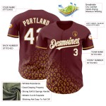 Maglia da baseball personalizzata con stampa 3D sbiadita, motivo leopardato oro autentico, design bordeaux, bianco-vecchio Maglia da baseball personalizzata con stampa 3D sbiadita, motivo leopardato oro autentico, design bordeaux, bianco-vecchio