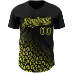 Maglia da baseball gialla con motivo leopardato, stampa 3D personalizzata, design autentico, sfumatura nera neon Maglia da baseball gialla con motivo leopardato, stampa 3D personalizzata, design autentico, sfumatura nera neon