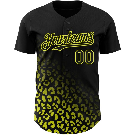 Maglia da baseball gialla con motivo leopardato, stampa 3D personalizzata, design autentico, sfumatura nera neon Maglia da baseball gialla con motivo leopardato, stampa 3D personalizzata, design autentico, sfumatura nera neon