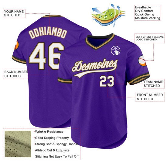 Maglia da baseball vintage personalizzata, viola, autentica, oro e nero Maglia da baseball vintage personalizzata, viola, autentica, oro e nero