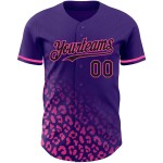 Maglia da baseball 3D con stampa autentica, modello sfumato viola, leopardata, personalizzata, moda, nero-rosa Maglia da baseball 3D con stampa autentica, modello sfumato viola, leopardata, personalizzata, moda, nero-rosa