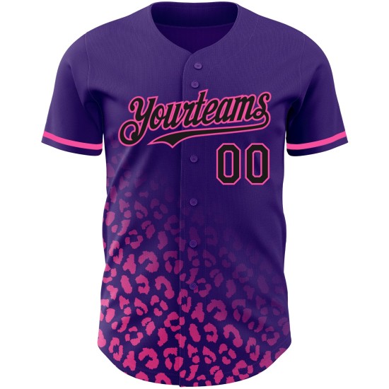 Maglia da baseball 3D con stampa autentica, modello sfumato viola, leopardata, personalizzata, moda, nero-rosa Maglia da baseball 3D con stampa autentica, modello sfumato viola, leopardata, personalizzata, moda, nero-rosa