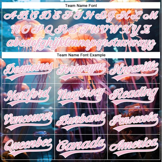 Maglia da baseball rosa-bianca con motivo a meduse galleggianti, 3D, motivo Oceano, autentico e personalizzato Maglia da baseball rosa-bianca con motivo a meduse galleggianti, 3D, motivo Oceano, autentico e personalizzato