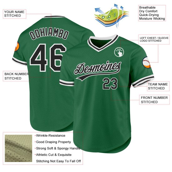 Maglia da baseball retrò personalizzata Kelly Green nera e bianca autentica Maglia da baseball retrò personalizzata Kelly Green nera e bianca autentica