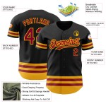 Maglia da baseball autentica personalizzata con linea nera, marrone-oro Maglia da baseball autentica personalizzata con linea nera, marrone-oro
