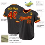 Maglia da baseball personalizzata retrò autentica, rossa e oro, nera Maglia da baseball personalizzata retrò autentica, rossa e oro, nera