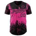 Maglia da baseball personalizzata in 3D, autentica, con motivo grunge, design nero, arte, schizzi rosa e astratti. Maglia da baseball personalizzata in 3D, autentica, con motivo grunge, design nero, arte, schizzi rosa e astratti.