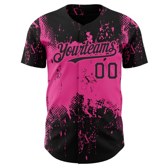 Maglia da baseball personalizzata in 3D, autentica, con motivo grunge, design nero, arte, schizzi rosa e astratti. Maglia da baseball personalizzata in 3D, autentica, con motivo grunge, design nero, arte, schizzi rosa e astratti.