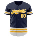 Maglia da baseball personalizzata oro-bianca, blu navy, autentica Maglia da baseball personalizzata oro-bianca, blu navy, autentica