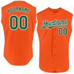 Maglia da baseball Kelly arancione autentica, verde-bianca, personalizzata, senza maniche Maglia da baseball Kelly arancione autentica, verde-bianca, personalizzata, senza maniche