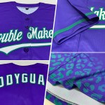 Maglia da baseball bianca e verde acqua, motivo leopardato, stampa 3D personalizzata, stile vintage, sfumatura viola Maglia da baseball bianca e verde acqua, motivo leopardato, stampa 3D personalizzata, stile vintage, sfumatura viola