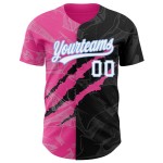 Maglia da baseball personalizzata con motivo graffiti 3D blu, nera, autentica, rosa chiaro Maglia da baseball personalizzata con motivo graffiti 3D blu, nera, autentica, rosa chiaro
