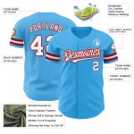 Maglia da baseball autentica personalizzata, blu cielo, bianca e rossa Maglia da baseball autentica personalizzata, blu cielo, bianca e rossa