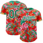 Maglia da baseball Kelly Northeast con motivo autentica, rossa, 3D, verde e bianco, personalizzata con fiori cinesi Maglia da baseball Kelly Northeast con motivo autentica, rossa, 3D, verde e bianco, personalizzata con fiori cinesi