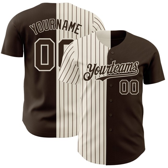 Maglia da baseball marrone crema personalizzata, autentica, a righe divise, alla moda Maglia da baseball marrone crema personalizzata, autentica, a righe divise, alla moda