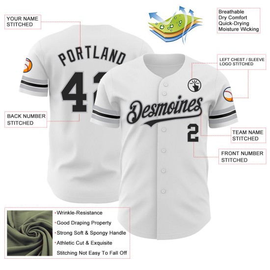 Maglia da baseball personalizzata autentica nera e grigia bianca Maglia da baseball personalizzata autentica nera e grigia bianca
