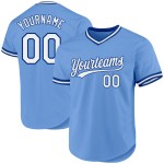 Maglia da baseball bianca-blu chiaro personalizzata, retrò, autentica Maglia da baseball bianca-blu chiaro personalizzata, retrò, autentica