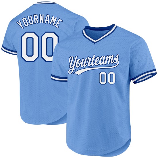 Maglia da baseball bianca-blu chiaro personalizzata, retrò, autentica Maglia da baseball bianca-blu chiaro personalizzata, retrò, autentica