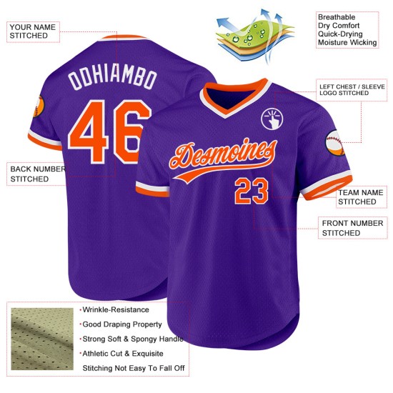 Maglia da baseball personalizzata autentica, viola, retrò, arancione e bianca Maglia da baseball personalizzata autentica, viola, retrò, arancione e bianca